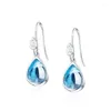 Dangle Earrings Sky Blue Topaz Water Drop S925 Sterling SilverZircon Teardrop Earin