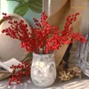 Flores decorativas Artificial Vermelho Com Haste 6 Ramos Holly Bagas Falso Flor Fruta Para Xmas Festival Primavera Arranjo Vaso H3CF