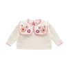 Cardigan en stock pull pour enfants 2023 automne hiver LM Style ethnique filles industrie lourde broderie fleur col carré tricot chaud 231110