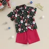 Conjuntos de roupas Pudcoco infantil crianças bebê menino roupas de Natal clássico manga curta botão para baixo camisa shorts conjunto roupas nascidas 6m-5t