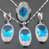 Necklace Earrings Set Hight Quality Silver Color Sky Blue Zirconia For Women Wedding Crystal Bracelet Pendant Ring QS0288