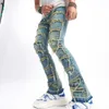 Męskie dżinsy mężczyźni Vintage Ripped Patch Slim Streetwear Męska swobodna moda Hip Hop proste dżinsowe spodnie