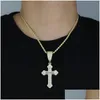 Anhänger Halsketten Iced Out Kreuz Anhänger Tennis Kette Halskette Für Männer Mit Gold Farbe Seil Link Halsketten Hip Hop Schmuck Geschenk Drop D Dhk9V