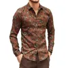 Chemises habillées pour hommes Chemise pour hommes Vintage imprimé floral col rabattu manches longues haut coupe ajustée fermeture à bouton doux respirant mâle