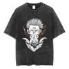 Magliette da uomo Vintage Washed Play Magliette da uomo per magliette Anime Jujutsu Kaisen Magliette 100% cotone Estate Casual Magliette larghe Unisex Harajuku Streetwear Top 81CQ