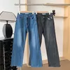 Jeans pour femmes couleur gris foncé mode femmes automne poches ours broderie pantalon large jambe pantalon dame vêtements