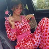 Calças femininas de duas peças com estampa de coração Kawaii Y2K moletons moletons roupas com cordão conjunto feminino 2023 coreano Harajuku agasalho rosa