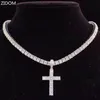 Ожерелья с подвесками для мужчин и женщин, ожерелье в стиле хип-хоп с крестом и 4 мм циркониевой теннисной цепочкой Iced Out Bling, ювелирные изделия в стиле хип-хоп, модный подарок261D