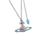 Desginer Viviene Westwoods Empress Dowager Vivian Kika Series Colorful Diamond Saturn Necklace Women's Net Red Ins Pink Blue Diamond Collar Chain Chain Chain