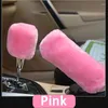 Steering Wheel Covers Plush Gear Shift Knob Handbrake Cover Hand Brake Wool Auto Car Pink Black Interior Accessory