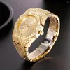 Нарученные часы missfox роскошные гипсофилы Man Watch Gold Полностью бриллиант