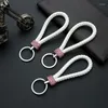Keychains 1Pcs Leather Knitting Rope Crystal KeyChain Metal Luxury Car Key Holder Hand Woven Couple Gift Women Fashion Keyring Accessories