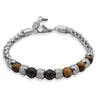 Charm Armband 2023 Men's Tiger Eye Stone Pärledarmband Rostfritt stål Länkkedja Yoga Male Jewelry Drop