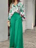 Calças femininas de duas peças casuais conjuntos soltos verão vintage camisa com estampa boho perna larga ternos femininos 2023 moda roupas femininas elegantes