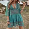 Women's Swimwear Beach Cover Up Crochet Knitted Tassel Tie Beachwear Tunic Long Pareos Summer Swimsuit Cover Up Sexy See-through Beach Dress 230403