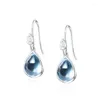 Dangle Earrings Sky Blue Topaz Water Drop S925 Sterling SilverZircon Teardrop Earin