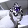 الفنون والحرف الإناث الإسترليني Sier Fashion Band Band Ring Princess Cut Mermaid Messager Engagement Finger for Women Fine Han dhgnw