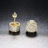 Men Women Fashion Earrings Jewelry Gold Plated Full CZ Studs Earrings with Screwbacks