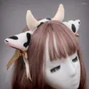 Articoli per feste Orecchie di mucca animale Copricapo Coda Set Costume fatto a mano in peluche Anime per Halloween Natale Accessori cosplay