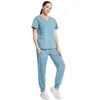 Women's Two Piece Pants Women's Solid Color Spa Threaded Clinic Work Suits Tops Unisex Scrub Pet Nursing Uniform