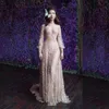 Çiçek Dantel Gelinlik Uzun Kollu İllüzyon Kepçe Gelin Gowns Vintage Aplikes Gelin Vestidos Dovias Boda Backless