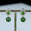 Dangle Earrings Natural Green Jades Ball 925 Sterling Silver Zircon Jewelry Women Women Association for Girlfriend Mom Gifts