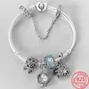 925 Silver Fit Pandora Original Charms Diy подвесные женские браслеты бусинки Зимние серии S925 Серебряное снежинка Слюднее синее мурано стекло