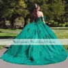 Hemelblauwe prinses Quinceanera kleedt off -schouder kanten appliques kristallen bal jurk zoet 16 jurken vestidos de 15 anos custom