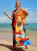 Скрытие женских купальных костюмов Bohemian Dress Print Print Multi-Color Beach Style Caftan Suimsuit Caven Up Maxi Dress Robe de Plage Tunic для пляжа 230403