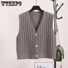 Women's Vests Cardigan Sweater Autumn Winter Women's V-Neck Sleeveless Vintage Tank Top Solid Waistcoat Women's Top Direct Shipment 230403