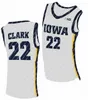 22 Caitlin Clark Jersey Iowa Hawkeyes Kadınlar Kolej Basketbol Formaları Siyah Beyaz Sarı