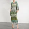 Vestidos casuais miyake 2023 outono mulheres bat mangas vestido longo solto plus size moda plissada maix