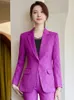 Women's Two Piece Pants Elegant Women Blazer Pant Suit Purple Black Green Jacket And Trouser Female Office Ladies Business Work Wear Formal