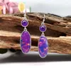 Boucles d'oreilles pendantes bohème ethnique violet ovale pierre goutte pour femmes Vintage Antique couleur argent métal longue boucle d'oreille fête bijoux cadeau