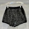 Shorts pour femmes Prepomp 2023 Winter Colleciton Argent Paillettes brodées Perles Taille élastique Noir Femmes Casual GM209