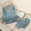 Damska odzież sutowa piżama garnitur kobiet seksowny swobodny 2pcs piżama satynowe sprężynowe salony