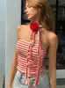 Damen-Tanks Zoctuo Sommer Y2K-Kleidung für Frauen, gestreift, rückenfrei, schmal geschnitten, bauchfreies Top, Halter, Blumen, schulterfrei, Tops, sexy Streetwear, Party