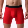 Sous-vêtements longs boxeurs hommes sous-vêtements shorts respirant solide renflement éléphant grande poche sexy U convexe bikini mâle culotte A5