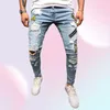 Mens jeans skinny fashional casual slim biker denim calças joelho buraco hiphop rasgado lavado angustiado7210649