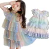 Abiti da ragazza Vestito da ragazza Abbigliamento per bambini Moda Abito da torta color arcobaleno Gonna tutu Abito con paillettes pentagramma unicorno 230403