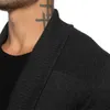 2023 Hösten/vintern Ny fast färg Cardigan tröja med fickor Casual Men's Long Sleeve Coat