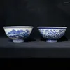 Tasses soucoupes Jingdezhen porcelaine peinte à la main bleu et blanc emmêlé branche Lotus paysage tasse à thé bol en céramique