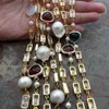 Y Ying 70 Collana lunga a catena placcata color oro con perle Keshi bianche coltivate d'acqua dolce262D