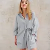 Vêtements de nuit pour femmes, pyjama deux pièces, ensemble décontracté en crêpe, vêtements de maison, manches longues, short, costume en coton pour dames, vêtements de maison