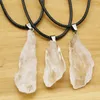 Pendant Necklaces Natural Raw Ore White Crystal Irregular Black Pendants Leather Rope Necklace Healing Charms Fashion Jewelry Accessories