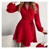 Basic & Casual Dresses Casual Dresses Dress Women Summer Europe United States Fashion Temperament Printed Long-Sleeve Waist Lace Vesti Dhsol