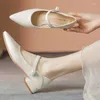 Dress Shoes Beige High Heels Women Pumps Pointed Toe Low Womens Slip-On T Straps Kawaii Sapatos Femininos