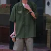 Chemises décontractées pour hommes Été hommes vêtements de travail chemise à manches courtes mode décontractée chemise ample hommes col cubain Bowling brodé armée vert haut 2022 YQ231103
