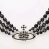 Desginer Viviene Westwoods Empress Dowager Vivian's New Full Diamond Three-Layer Black Crystal Big Saturn Necklace Dark Departmentパーソナライズされたショートネックチェーン