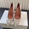 Amina Muaddi Femmes Chaussures à talons hauts en cristal Nouveau style Escarpins à nœud papillon Bouts pointus Robe de cristal-tournesol Designer de luxe Soirée de mariage